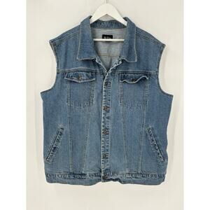 PB Basics Vintage Vest Womens XL Blue Denim Jacket Jean Pockets Collared Button